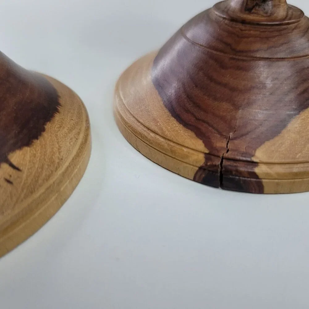Wooden Candlestick Holders Tapered Solid Grain Two Tone Turned Pair Set 6.5 Inch